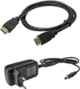 A black HDMI cable and a black power adapter are shown against a white background. Produktbild-Vorschau