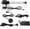 A collection of electrical components for a linear actuator system, including the actuator, cables, power adapter, and mounting hardware, laid out on a white background. Náhled obrázku produktu