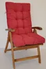 A red cushion on a wooden garden chair. Produktbild-Vorschau