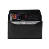 A black wallet with credit cards and cash inside, shown from the front. Produktbild-Vorschau