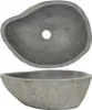 A top-down and side view of a stone sink. Voir les images du produit