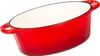 A red oval cast iron casserole dish with a white interior and black rim, shown from a slightly elevated side angle on a white background. Anteprima dell’immagine prodotto