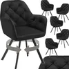 A black velvet armchair is shown from the front, with several other identical armchairs arranged in the background. Arrows indicate that the main chair can swivel. Produktbild-Vorschau
