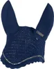 A navy blue horse fly bonnet with gold branding and crystal embellishments. Voir les images du produit