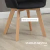 Close-up of the wooden legs of a black chair, with text overlays highlighting features. Náhled obrázku produktu