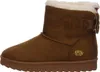A side view of a single brown winter boot with white faux fur lining. Produktbild-Vorschau