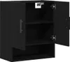 A black wall-mounted cabinet with two doors, one of which is open, revealing shelves inside. The cabinet has a wood grain texture. Voir les images du produit