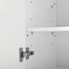 Close-up view of a white cabinet interior showing a hinge and shelf supports. Náhľad obrázku produktu