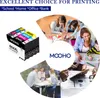 A collage showing ink cartridges and people in various settings like home, office, and school. Produktbild-Vorschau