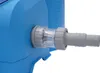 A close-up view of a blue pool filter system's hose connection. Produktbild-Vorschau