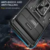 A close-up view of a black phone case with a ring holder and camera protection, set against a dark, fiery background. Anteprima dell’immagine prodotto