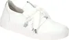 A white leather sneaker with white ribbon laces and silver accents. Produktbild-Vorschau