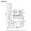 A diagram showing the dimensions of a white vanity table and stool set. Produktbild-Vorschau