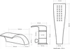 Diagrams showing the dimensions of a bathroom faucet and showerhead. Produktbild-Vorschau