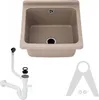 A beige sink basin with attached plumbing components and a white plastic bracket. Anteprima dell’immagine prodotto