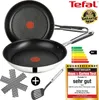 A set of Tefal frying pans with accessories and marketing information. Produktbild-Vorschau