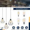 XMTECH Průmyslová závěsná lampa, 3 žárovky, černá, vintage Náhled obrázku produktu 3