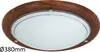 A flush mount ceiling light with a wooden frame and a frosted glass diffuser. Produktbild-Vorschau