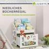 A children's bookshelf with books and toys, decorated with animal illustrations. Podgląd zdjęcia produktu