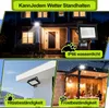 Collage of images showing an LED floodlight in different weather conditions and settings. Produktbild-Vorschau