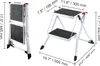 A collage of a white folding step stool shown from two different angles, with dimensions labeled. Voir les images du produit