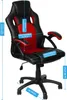 A black and red office chair with dimensions indicated by text overlays. Produktbild-Vorschau
