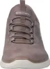 A close-up, front-facing view of a brown Skechers slip-on shoe. Produktbild-Vorschau