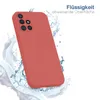 A red phone case is shown with water splashing around it, suggesting water resistance. Produktbild-Vorschau