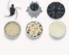 A collection of food processor attachments and ingredients arranged on a white background. Produktbild-Vorschau