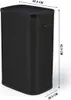 A black trash can with dimensions indicated by text overlays. Produktbild-Vorschau