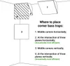 Diagram showing different placement options for corner bass traps in a room. Podgląd zdjęcia produktu