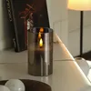 LED Kerze im Glas - Windlicht - Echtwachs - flackernde 3D Flamme - Timer - H: 12,5cm - rauchgrau Produktbild-Vorschau