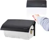 A black paper towel holder with a roll of paper towels, and a hand pulling a sheet of paper towel. Produktbild-Vorschau