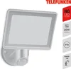 A product image of a Telefunken LED outdoor light with a motion sensor, presented on a white background with feature callouts. Produktbild-Vorschau