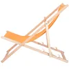 A wooden deck chair with orange fabric, shown from the side against a white background. Produktbild-Vorschau