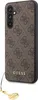 A close-up side view of a brown phone case with a repeating Guess logo pattern. Podgląd zdjęcia produktu