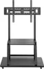 A black TV stand with a shelf and mounting brackets is shown against a white background. Náhľad obrázku produktu