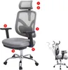 A grey ergonomic office chair with numbered callouts pointing to different parts of the chair. A smaller inset image shows the chair's reclining feature. Náhľad obrázku produktu