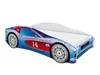 A child's bed designed to look like a blue race car with red accents and the number 14 on it. The mattress is partially visible. Náhľad obrázku produktu