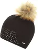 A black knitted beanie with a fluffy pom-pom and scattered crystals. Produktbild-Vorschau