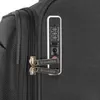 Close-up view of a black trolley's combination lock and zipper pulls. Produktbild-Vorschau