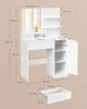 A diagram showing the dimensions of a white vanity table with a mirror and LED lights. Produktbild-Vorschau