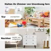 A split image showing a messy living room before and a tidy living room after organizing. Náhled obrázku produktu