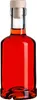 A clear studio shot of a glass bottle filled with a red liquid and sealed with a cork. Voir les images du produit