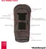 A diagram of a Kaiser Iglu Thermo Fleece footmuff with labels pointing out its features. Produktbild-Vorschau