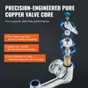 An exploded diagram of a faucet valve core, highlighting its components and features with text descriptions. Produktbild-Vorschau