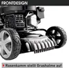 Close-up view of the front of a lawnmower, highlighting its design and a specific feature. Produktbild-Vorschau
