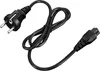 A black power cord with a European plug on one end and a three-pin connector on the other, laid out on a white background. Produktbild-Vorschau