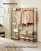 A SONGMICS open wardrobe rack with clothes and shoes displayed in a bedroom setting. Produktbild-Vorschau
