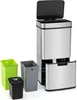 A set of trash cans, including a large silver sensor bin and three smaller bins in green, gray, and black. Podgląd zdjęcia produktu